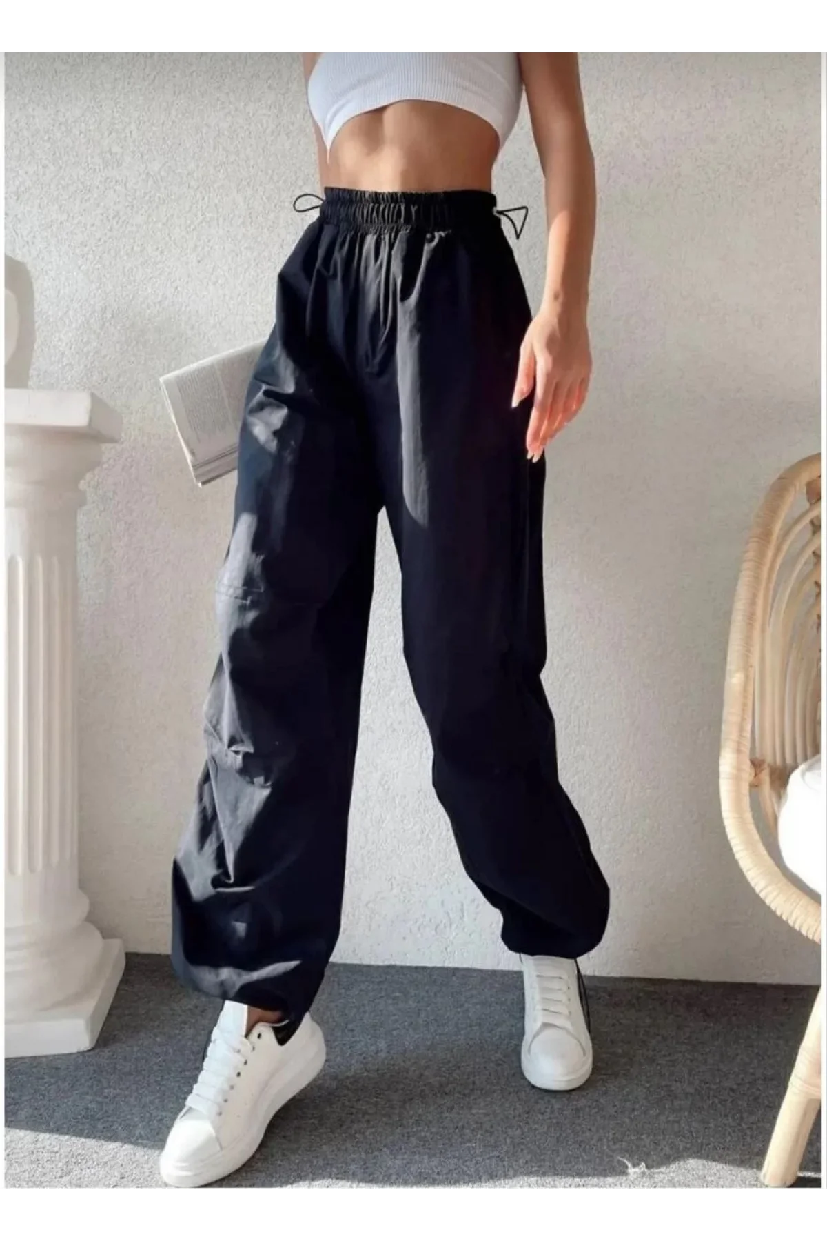 Kadın Cepli Paraşut Pantalon - Siyah