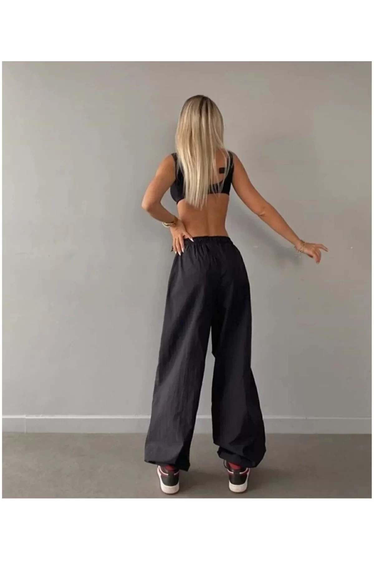 Kadın Cepli Paraşut Pantalon - Siyah