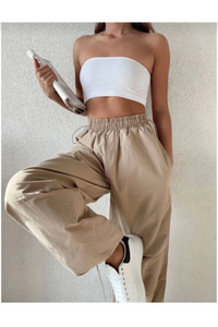Kadın Cepli Paraşut Pantalon - Bej