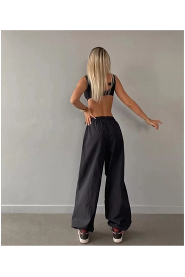 Kadın Cepli Paraşut Pantalon - Siyah
