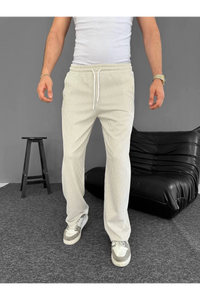 Su Yolu Çizgili Cepli Pantalon Yazlık - Bej