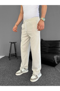 Su Yolu Çizgili Cepli Pantalon Yazlık - Bej