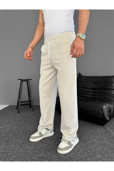 Su Yolu Çizgili Cepli Pantalon Yazlık - Bej