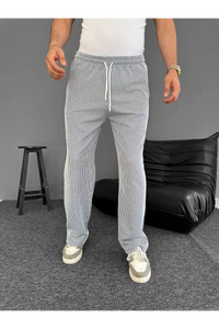 Su Yolu Çizgili Cepli Pantalon Yazlık - Gri