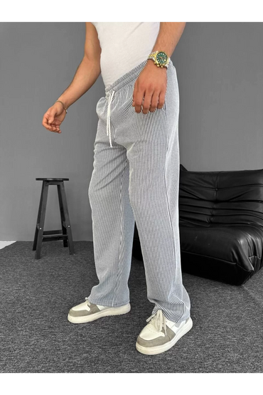 Su Yolu Çizgili Cepli Pantalon Yazlık - Gri