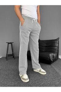 Su Yolu Çizgili Cepli Pantalon Yazlık - Gri