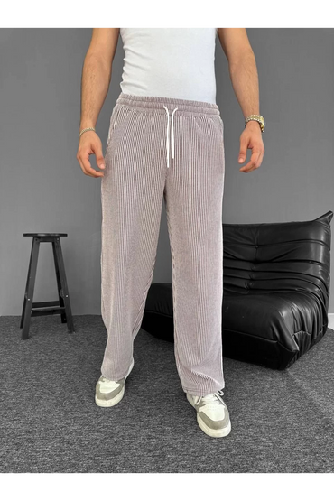 Su Yolu Çizgili Cepli Pantalon Yazlık - Kahverengi