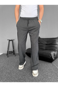 Su Yolu Çizgili Cepli Pantalon - Siyah
