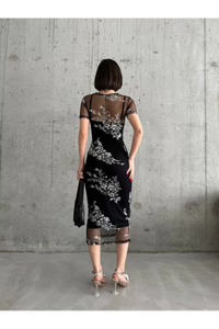 Kadın Baskılı Şifon Kimono Elbise - Siyah